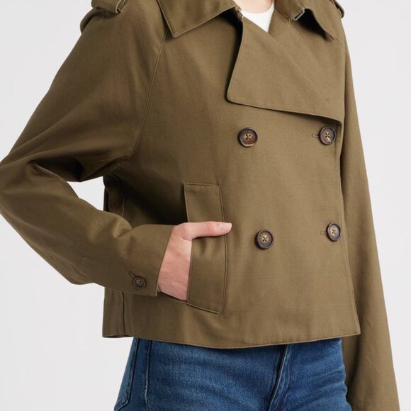 Rag & Bone Army Color Betty Crop Trench Coat Sz M - Picture 3 of 3